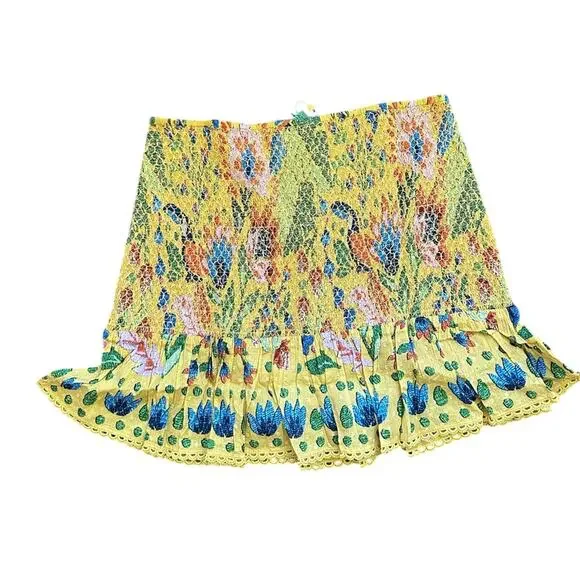 FARM RIO Summer Garden Dream Yellow Multi Floral Ruffled Mini Skirt XL, NWT - Picture 5 of 11